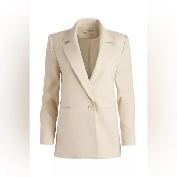 NWT $595 Alice + Olivia Denny Linen Notch Collar Boyfriend Blazer